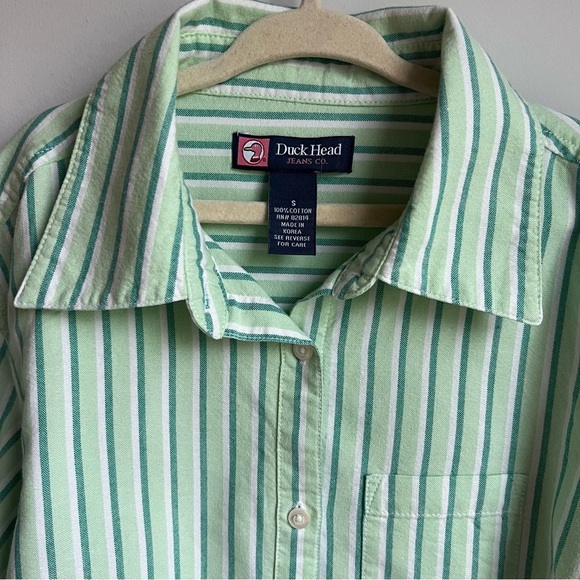 Duck Head Green Button Down Shirt Kids Shirt with Vertical Stripes - Picture 8 of 9